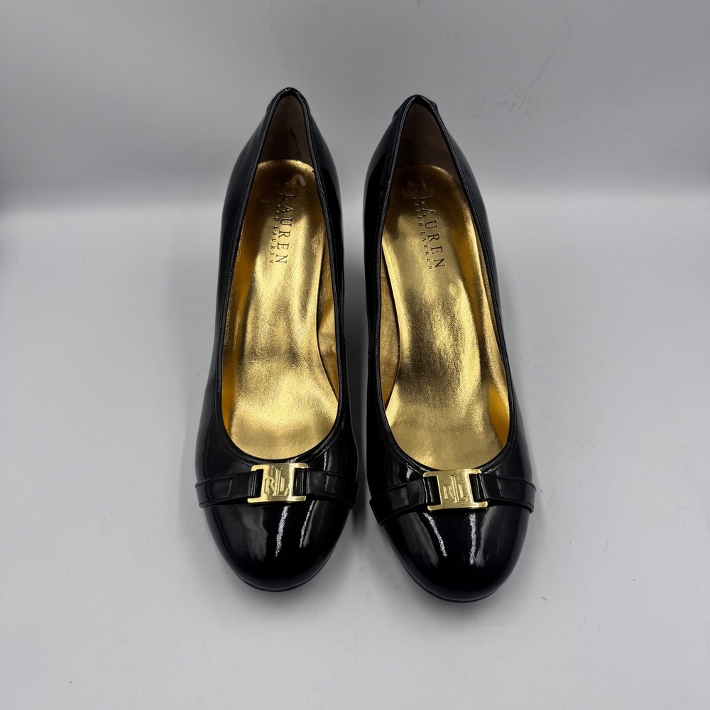 New Lauren Ralph Lauren Shelbi Black Patent Logo Pumps Heels 9B 1704 H13